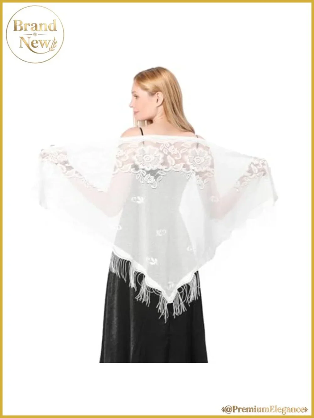 Women Lace Shawl Wrap Soft Mesh Fringe Triangle Scarf for Wedding Evening Party